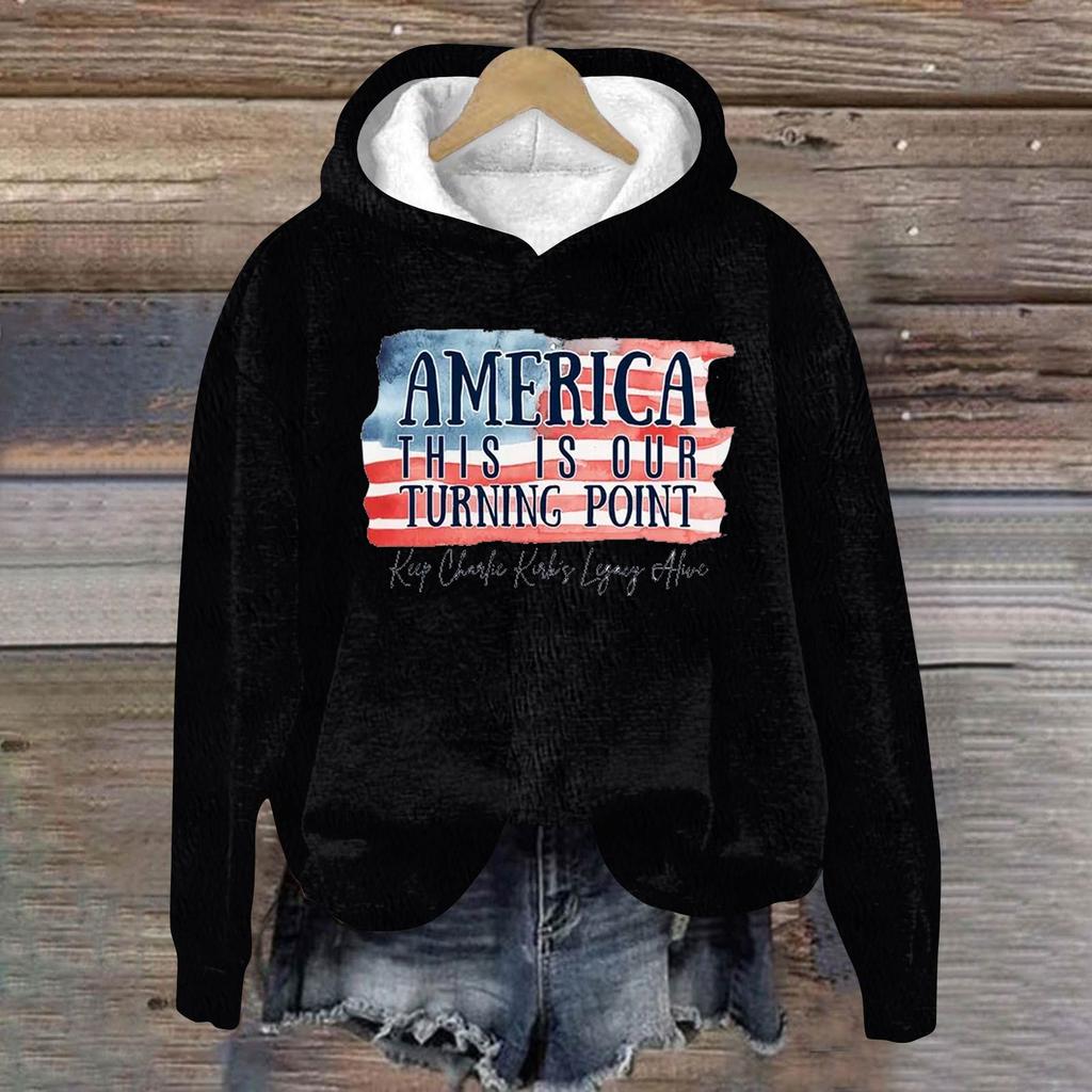 Ladies Fashion Casual Long Sleeve Printed Round Neck Hoodie Pullover Top