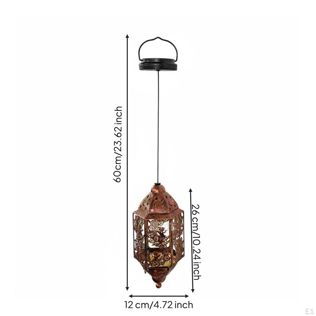 Metal Solar Lantern Hollow Carved Pattern Hanging Automatically Turns on at Dusk