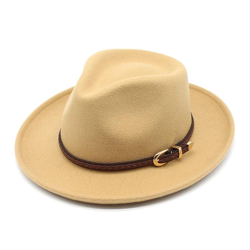 Wool Top Hat Men'S And Women'S Jazz Hat Flat-Brimmed Big Eave Hat Tweed Wool Hat