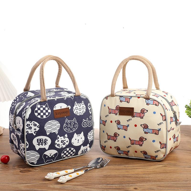 Canvas Lunch Bag Handheld Tote For Office Workers And Students With Zipper Closure