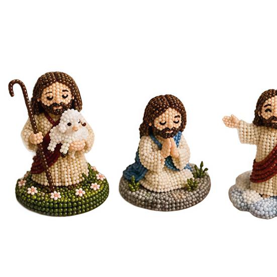 DIY Christian Beading Kit, Cute 4-Pack Tiny Beaded Jesus/Mary DIY Kit, Handmade Mini Faith Beads Craft with Instruction for Beginners, Craft