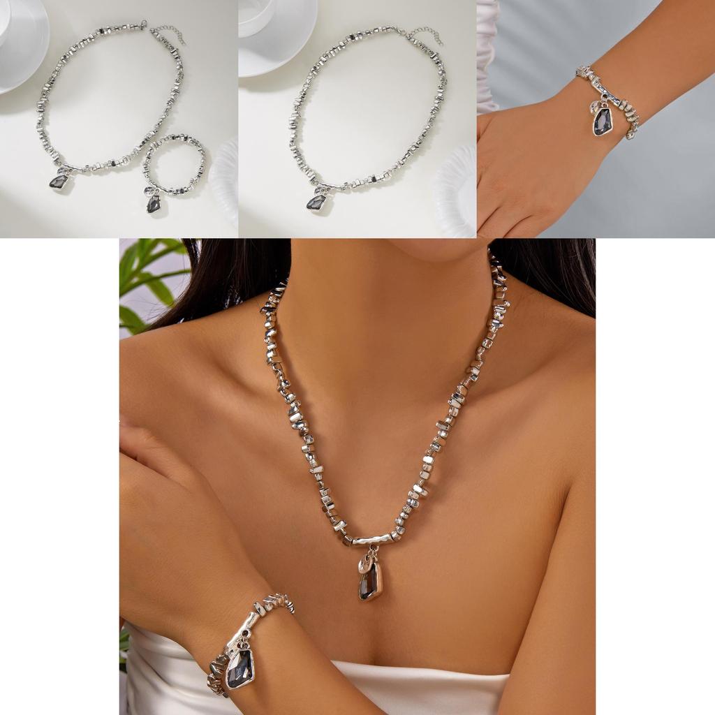 Geometrische Legierung Choker-Halskette und Armband-Set mit Strass-Anhänger für Damen