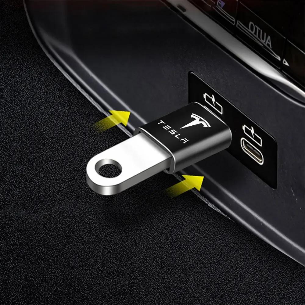 Car Sticker 2025 Hot 1Pcs USB To Type-C OTG Adapter Female Converter Phone Charger For Tesla Model 3 Model S X Model Y Roadster