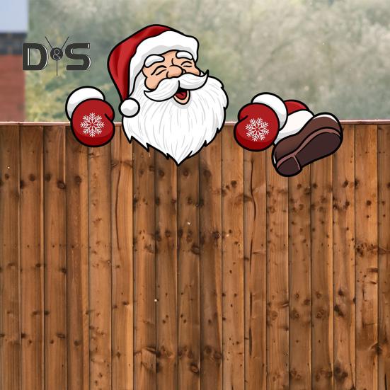 Christmas Decorations Set Santa Claus Elk Snowman Peeking Garden Yard Decorations Outdoor Xmas DIY Garden Fence Sign Ornament for Home Garden Yard