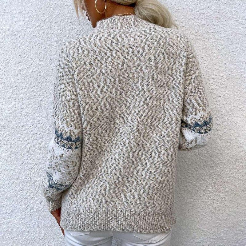 Damen Pullover mit Schneeflockenmuster, hochgeschlossen, Strickwaren Top