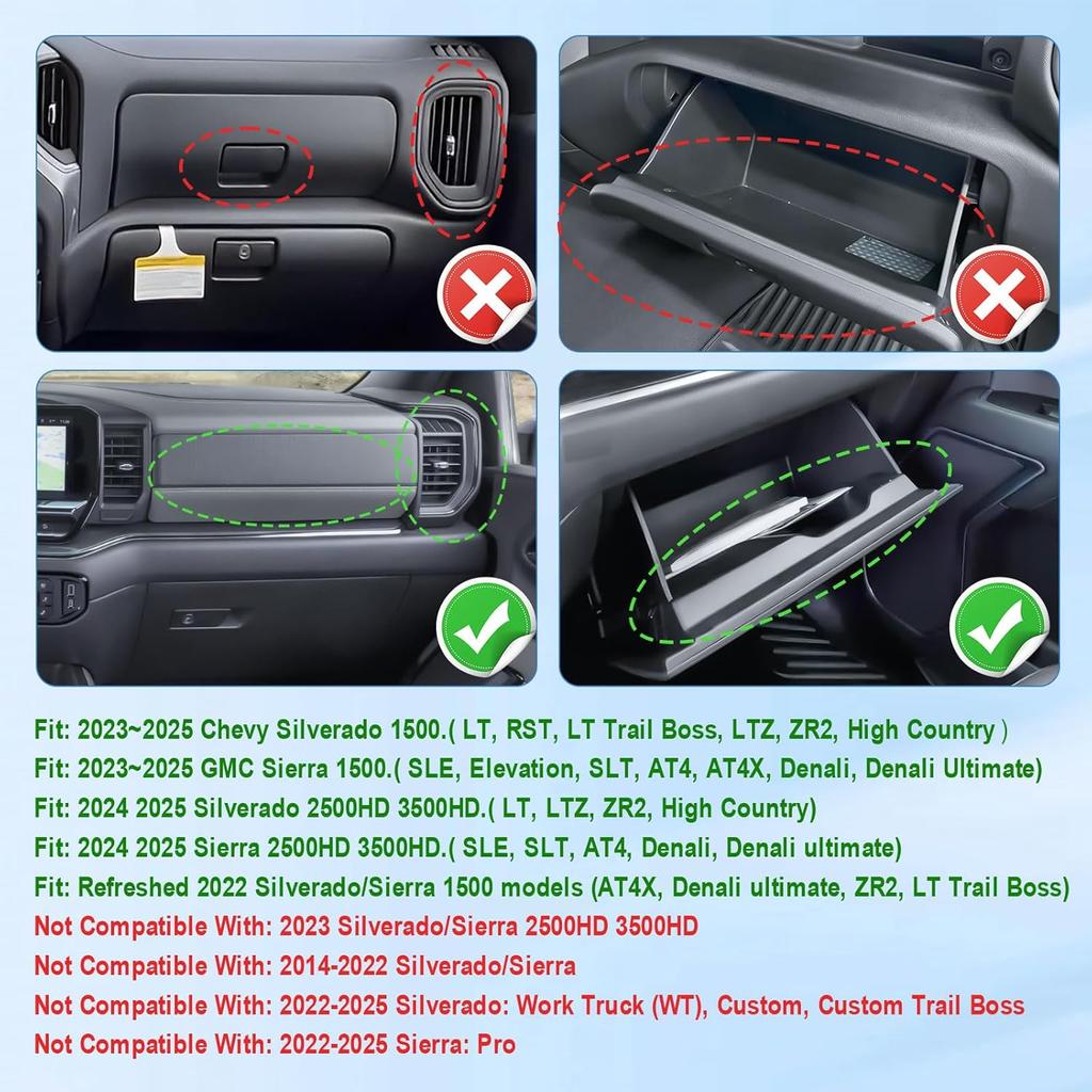 EDBETOS Glove Box Organizer Compatible with Refreshed - 2024 2025 Silverado/Sierra 1500,2024 2025 Chevy Silverado/GMC Sierra 2500HD 3500HD