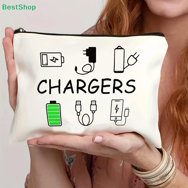 Cute Tech Gadget Pouch – Doodle Print “CHARGERS” Zipper Bag for Cables, Chargers & Earbuds