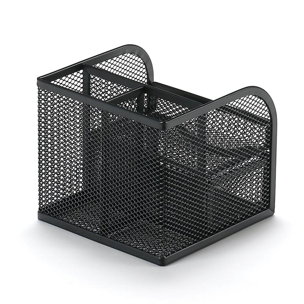 4 Grid Desk Stationery Organizer Space-saving Pencil Storage Rack Metal Pen Holder Box File