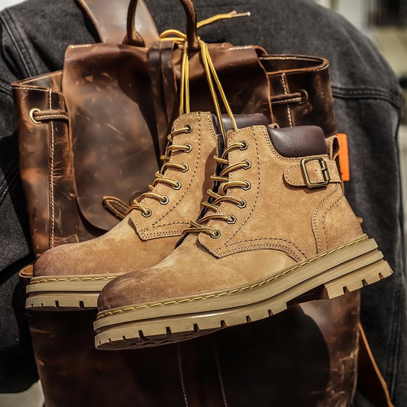 Leather Martin boots autumn high-top British casual leather boots non-slip and wear-resistant rhubarb boots