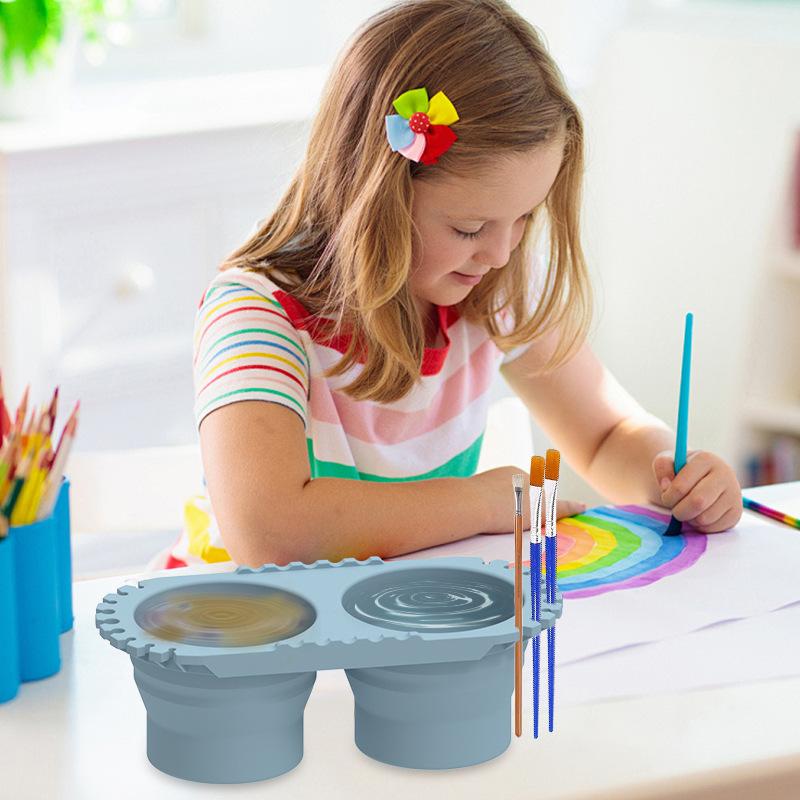 1Pz Secchio Pieghevole Portatile in Silicone per Studenti d'Arte, Secchiello per Acquerelli e Pittura, Secchiello Multifunzione per Lavaggio Pennelli