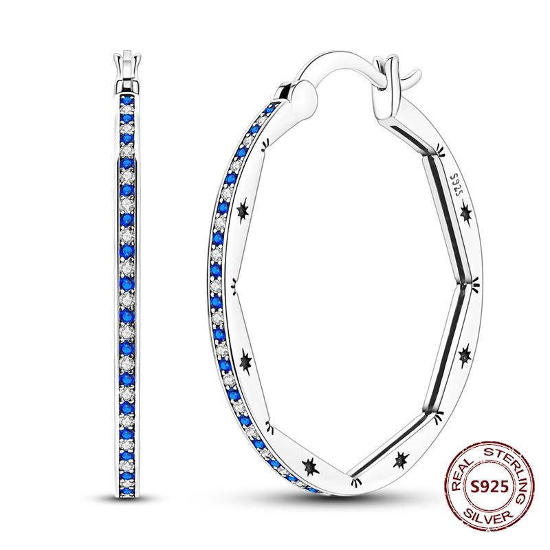 Shining Blue Zircon Owl Earrings 925 Silver Evil Eyes Earrings for Women Wedding Engagement Planet Moon Star Zirconia Jewelry