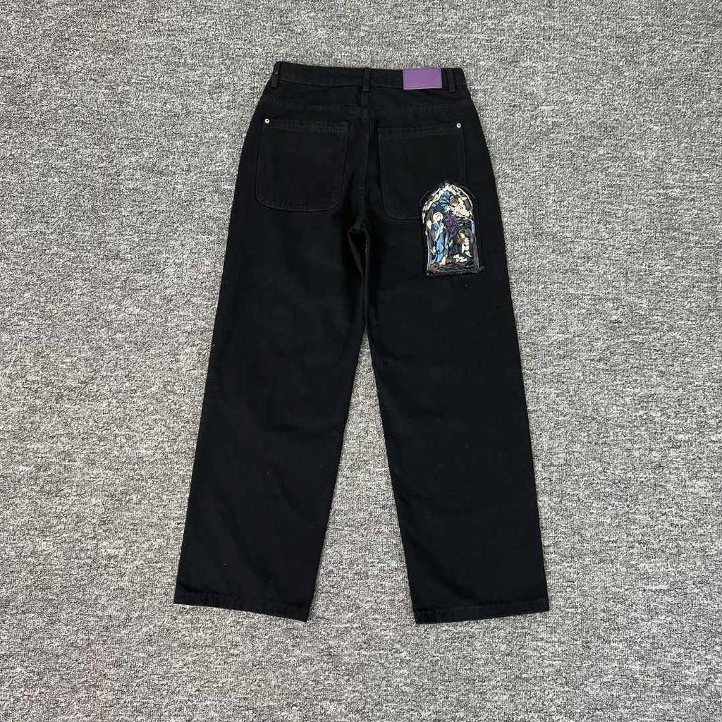 High Quality Y2K Harajuku Jeans Goth Vintage Plum Blossom Embroidery Pattern Wide Leg Pants Denim Fabric American Style Street Wear Unisex