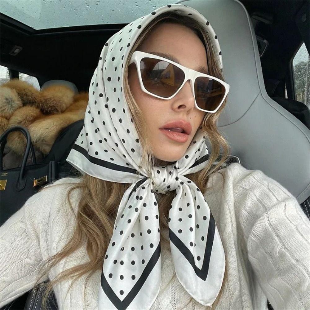 Printed Small Square Scarf Geometric Shape Hair Scarf Elegant Polka Dot Silk Scarf Women