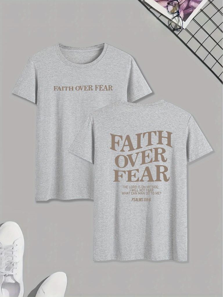 Unisex 100 Cotton Tshirt Faith Over Fear Print Christian Religious Psalm Graphic Short Sleeve Casual Streetwear Black Tee Tops
