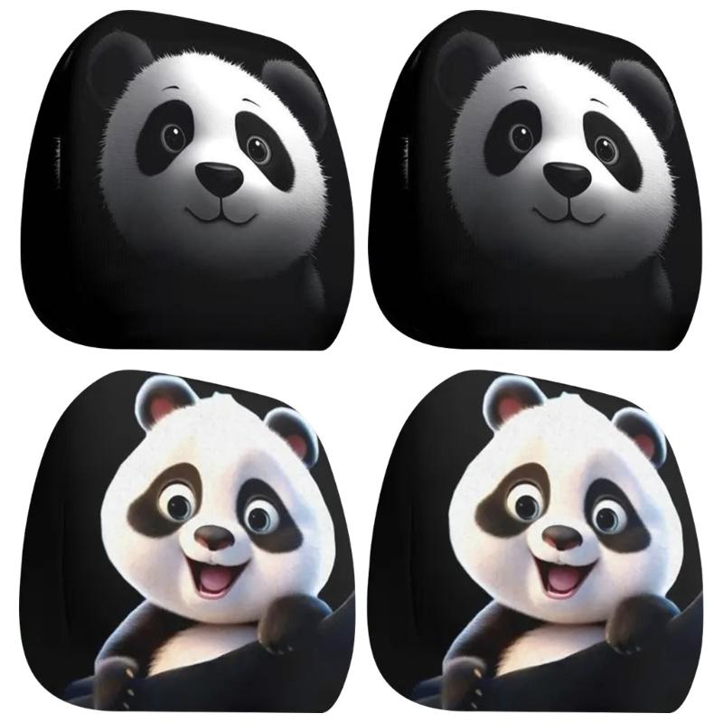 Comfortable Delightful Panda Themed Car Accessories 2 Headrest Covers For A Fun And Stylish Interior Easy To Install
