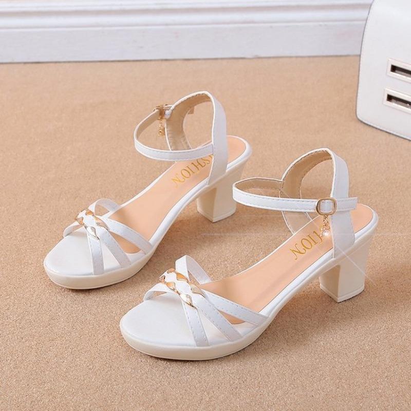New Women Sandals Summer Versatile Comfort Women Shoe Hollowed Out Simple Retro Thick Heel Sandal Woven Elegant Niche High Heels