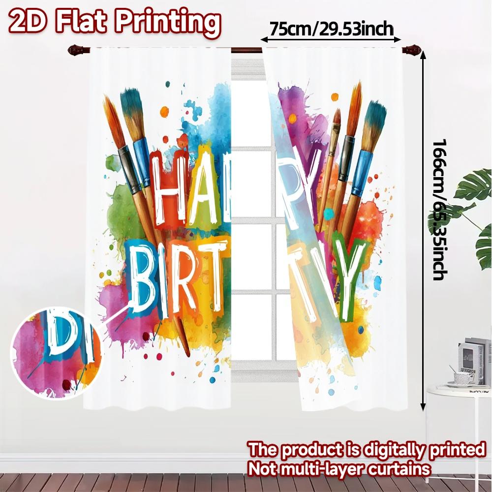 2pcs, 2D FLAT PRINTING Curtains (Without Rod) BirthdayPalette Fashionable Chic Curtains Versatile 100% Polyester Curtains