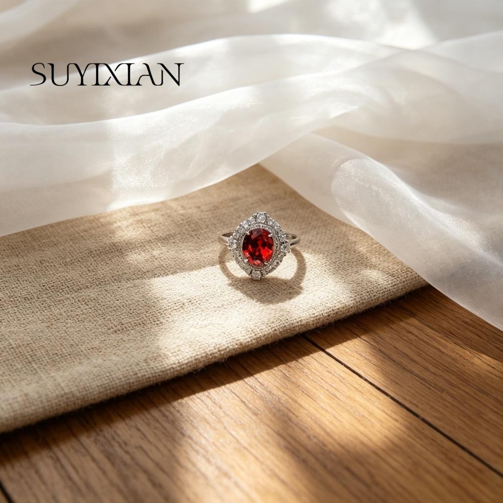 925 Sterling Silver Retro Temperament High-end Red Zircon Ring Birthday Anniversary Wedding Party Gift Ladies Jewelry