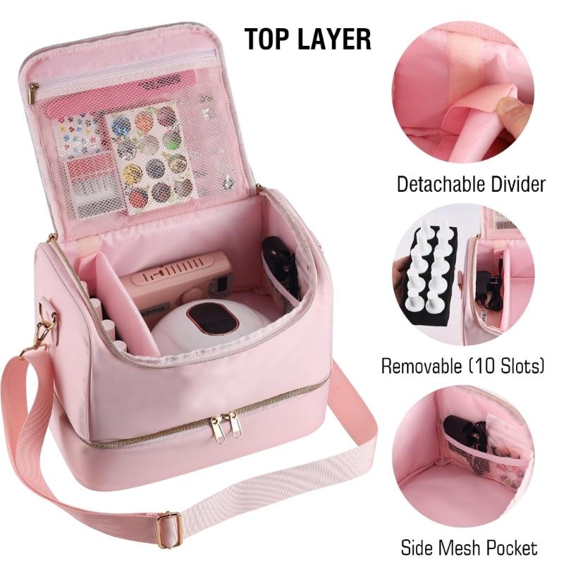 Portable Nail Varnish Organizers Bag Double Handles Adjustable Strap Waterproof Polyester Makeup Storage Case 30x22x25cm