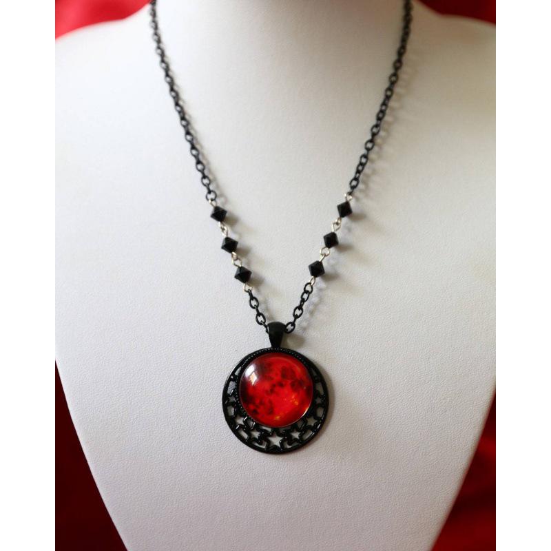 Gothic Scarlet Red Moon Pendant Necklace - Silver Moon Jewelry