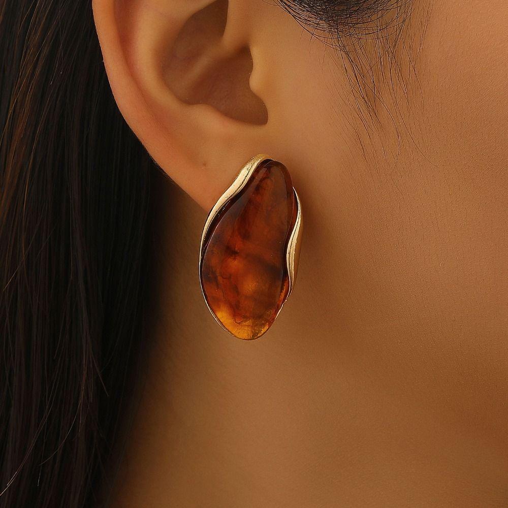 Brown Green Beige Women Earrings Stainless Steel Vintage Finger Rings  Jewelry Gift