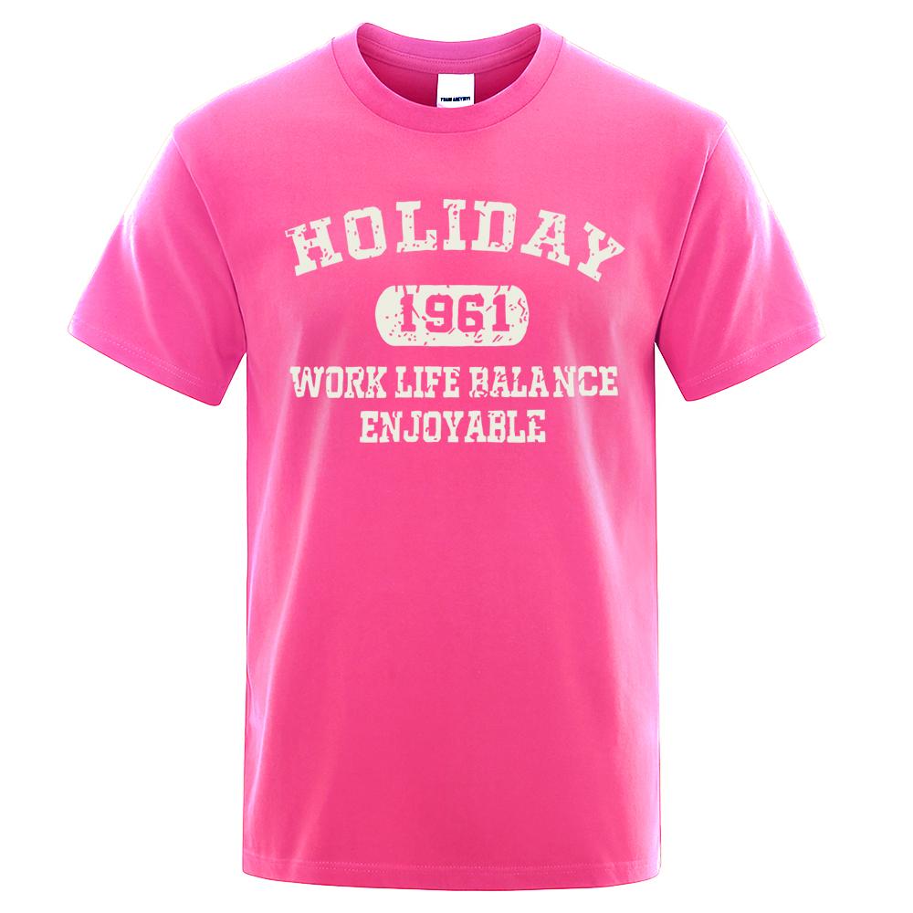 Holiday 1961 Work Life Balance Enjoyable Tops Men Summer Oversize T-Shirts Cotton Loose T Shirts Fashion Breathable New T Shirt