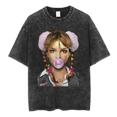 Britney Spears Bubblegum Schoolgirl Vintage Wash Oversized T-Shirt, Unisex Y2K Pop Princess Fan Streetwear Tee, 100% Cotton Casual Short Sleeve Top
