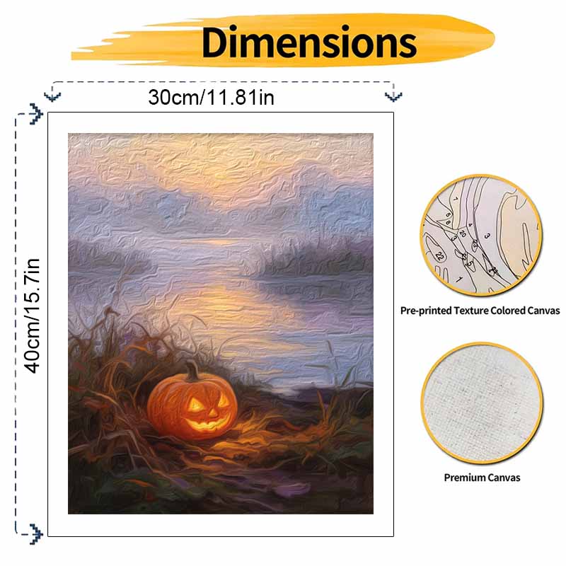 Halloween Pumpkin Sunset Lake Landscape Digital Oil Painting Coloring Painting Hand Painting Home Decoration