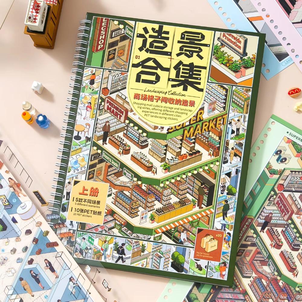 Self Adhesive Mall Scene Sticker Book Transparent Background Scene Cards Sticker Album Planner