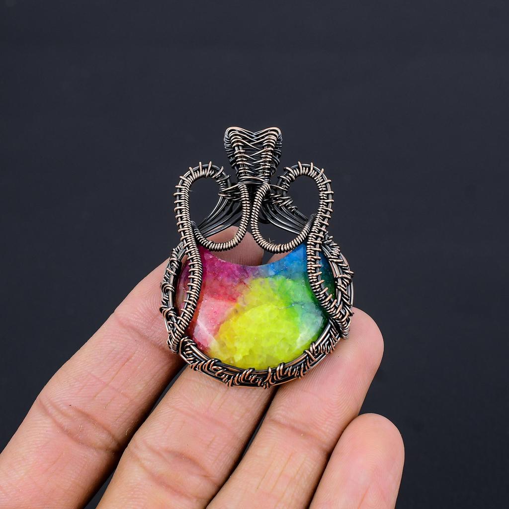Rainbow Solar Quartz 999 Copper Wire Wrapped Pendant, Handmade Gemstone Pendant Jewelry, Gifts For Wife Brand New Pendant
