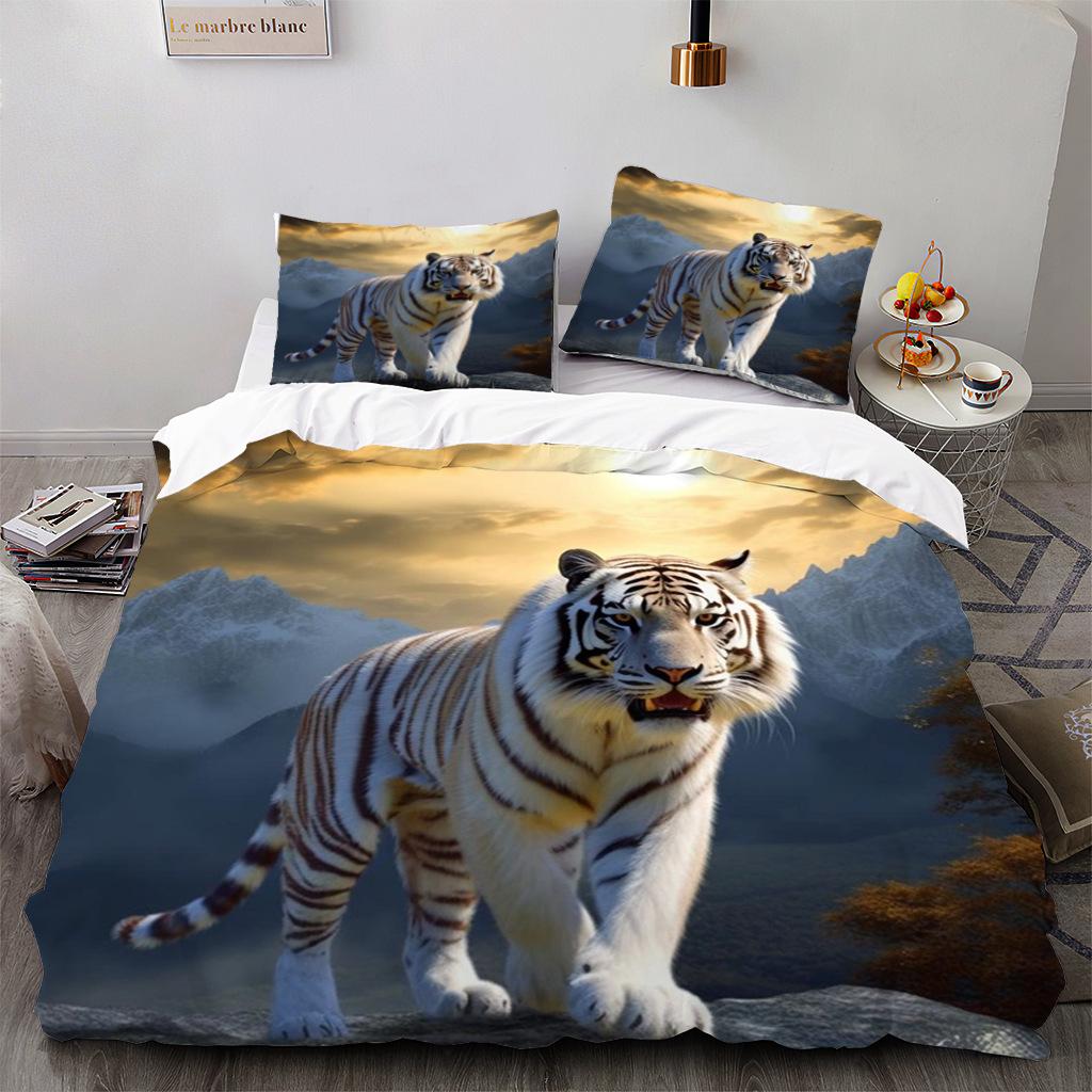 Realistic Tiger Printing Bed Three-Piece Set, Bedding, Digital Printing Bedding