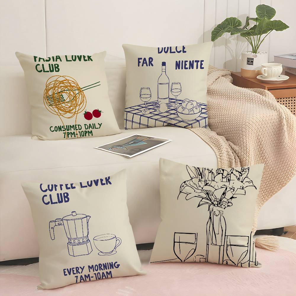 Mokkakanne Kaffee Pasta Liebhaber Wein Käse Kissenbezug Plüschstoff Weicher Kissenbezug Zweiseitiger Druck Kissenbezug Haushalt