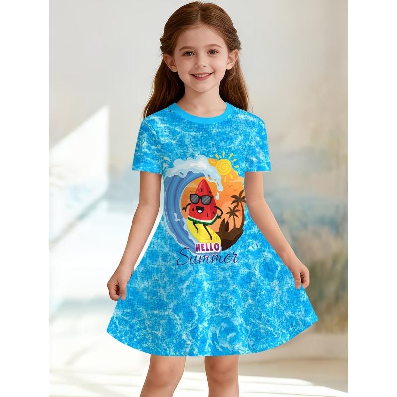 Summer Hot Sale Strawberry Print Kids Princess Dress Comfortable Casual Fruit Kids' Beach & Vacation Outfit Dress for Girls