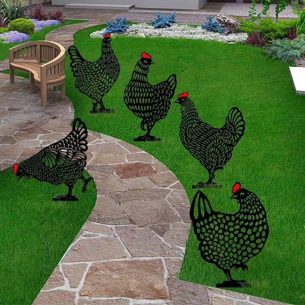 Plastic Chicken Statues Garden Ornaments Garden Card Insertion Creative Hen Yard Ornaments