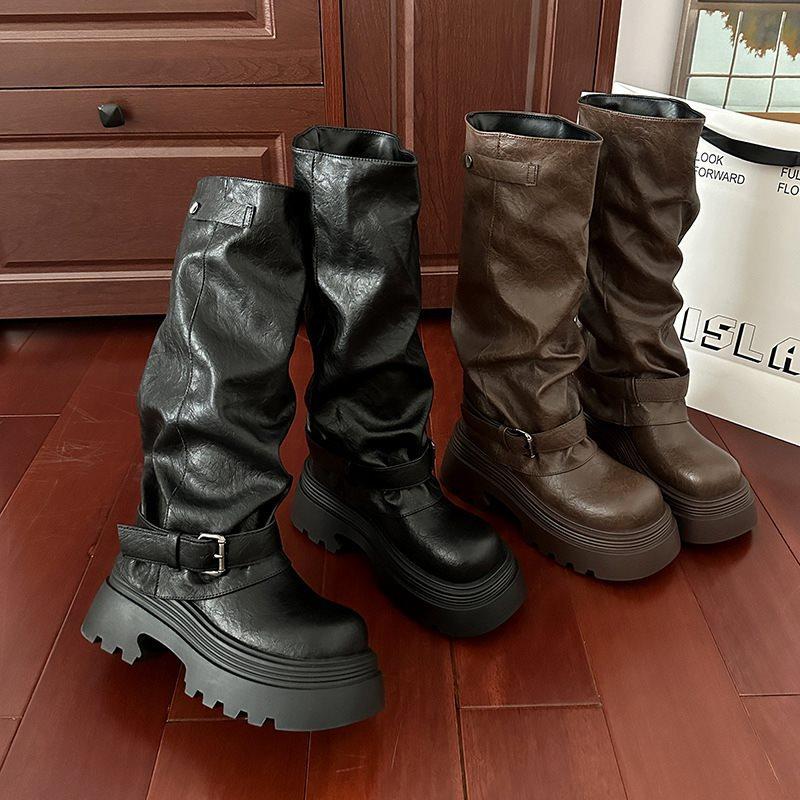 Long boots female fat mm beauty height increase small knight boots retro boots rad spring and autumn 2025 pants new thick legs