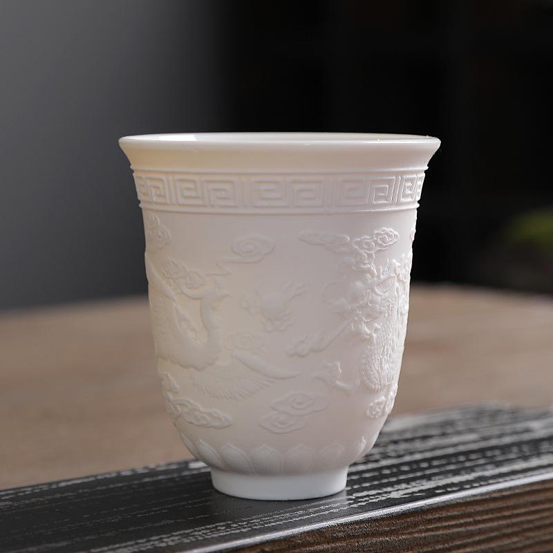 Dehua Ceramiczny Kubek do Herbaty Duży Mistrzowski Pojedynczy Kubek Osobisty Kubek do Degustacji Kubek z Sutrą Serca Zestaw do Herbaty z Porcelany Jadeitowej Tłuszczu Owczego Kung Fu Tea