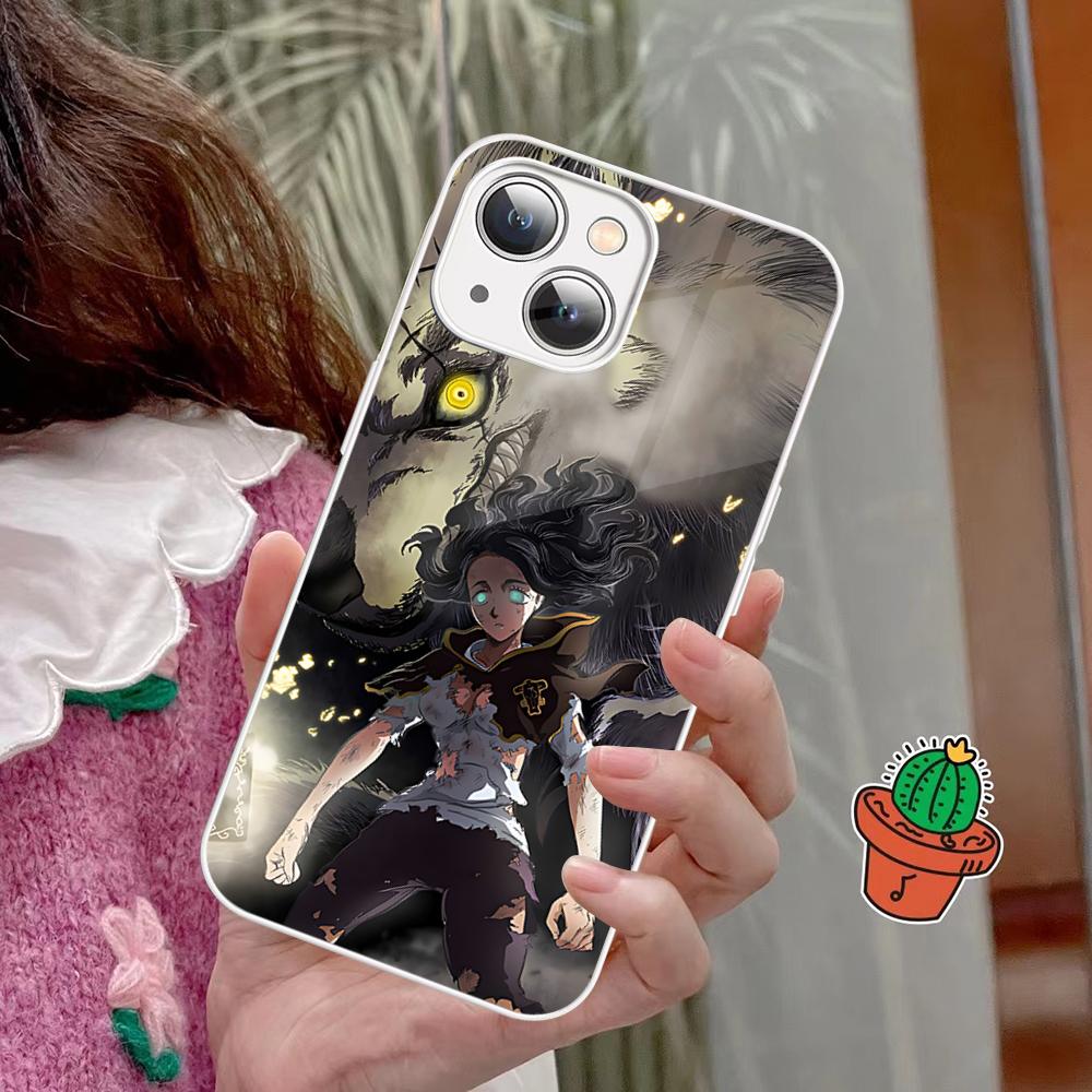 Black Clover Phone Case Tempered Glass For Iphone 14 13 12 11 Pro Mini XS MAX 14Plus X XS XR Fundas