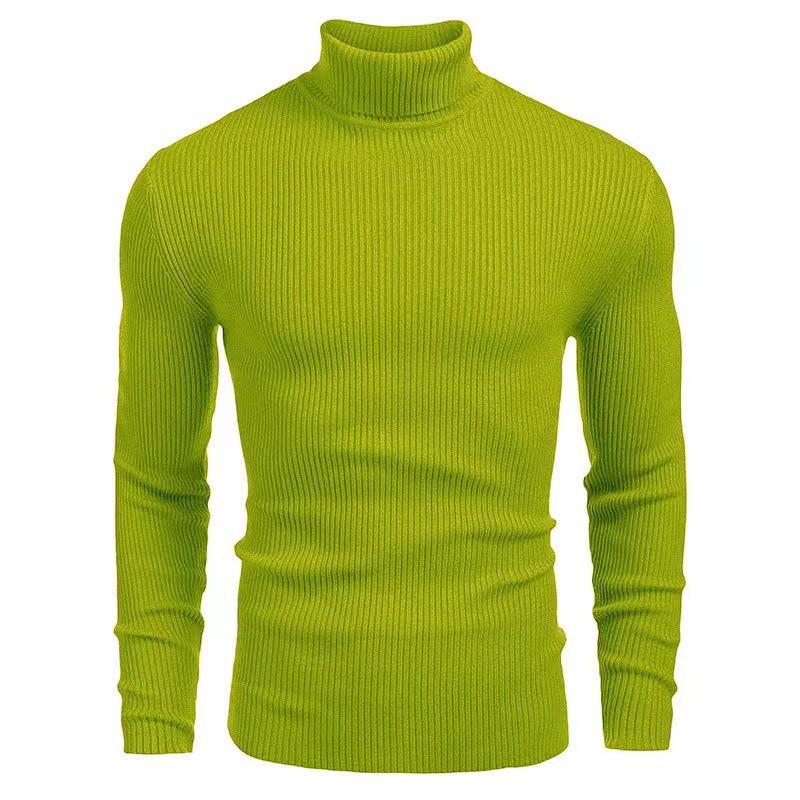Men's Solid Color High Neck Slim Fit Striped Knit Sweater