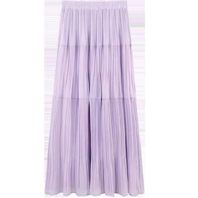 Lila Rock für Damen im Frühling und Herbst Neuer mittellanger Faltenrock für kleine hochtaillierte Fee A-Linienrock mit großem Saum