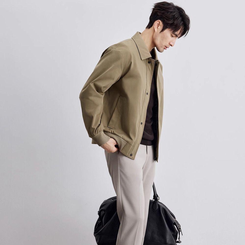 Men'S Collar Jaet Pure Color Outerwear Spring Autumn New Sle Faion Brand High-End Feeling Long Sve Casual Coat
