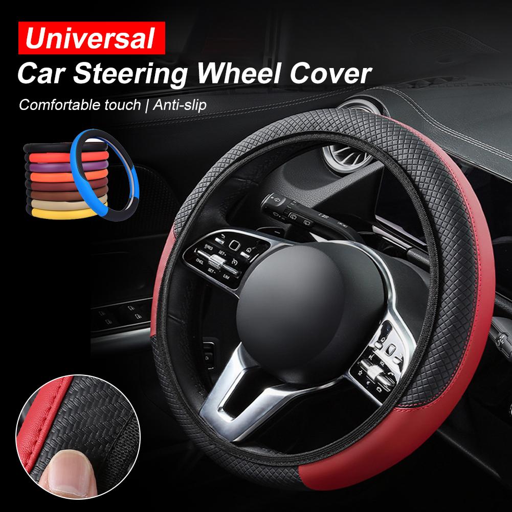 

Universal Car Steering Wheel Cover Anti Slip PU Leather Steering Cover For 37-38cm Carbon Fiber Car Decoration Interior 01