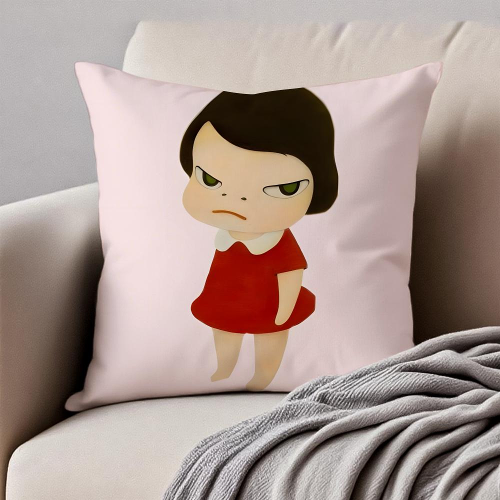 Whimsical Cute Japanese Art YYoshitomo Nara Cushion Cover Pillowcase Antidustmite Invisible Zipper Short Plush Sofa Cushion