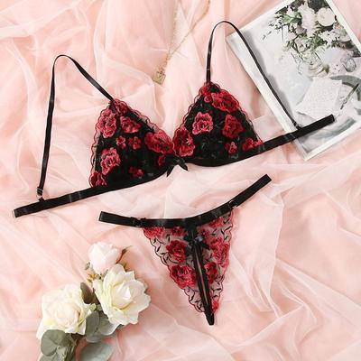 Sexy Lingerie Set Lace Floral Embroidery Underwear Women Sensual Transparent Bra 2-Piece Exotic Set Brassiere Outfits