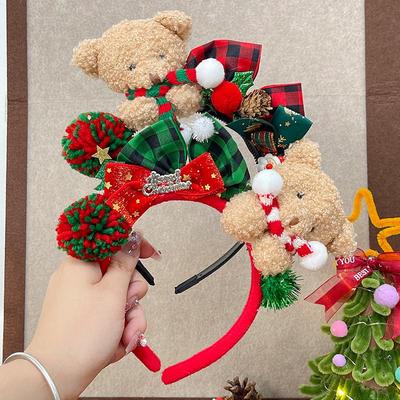 Plyschbjörnsdiadem & Hårklämma med rosett för kvinnor - Julfotorekvisita & Accessoarer