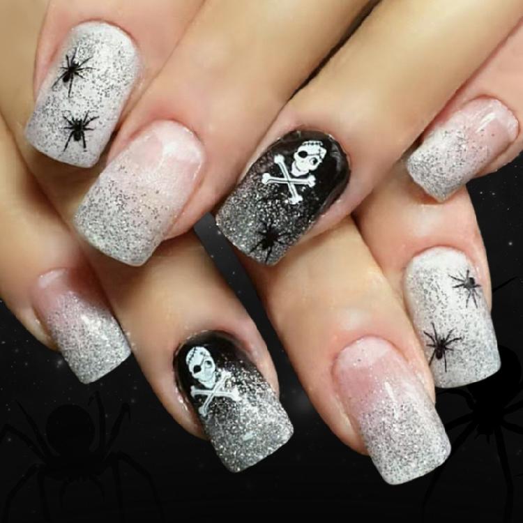 

24Pcs Square False Nail Halloween Press On Nail Full Cover Artificial Nail French Tips Fake Nail for Nail Decoration 1