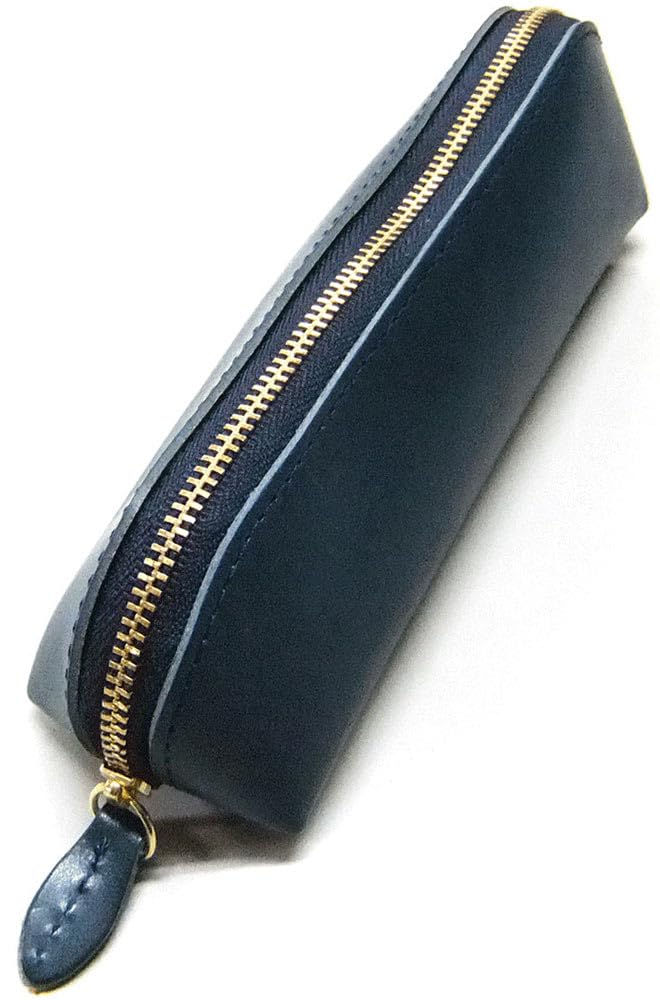 Tochigi Leather Pencil Large Korean Made in Genuine Made in Navy_1 Case, Slim, Capacity, Style, Cute, Stylish, Japan, Leather, Triangular, Men's,