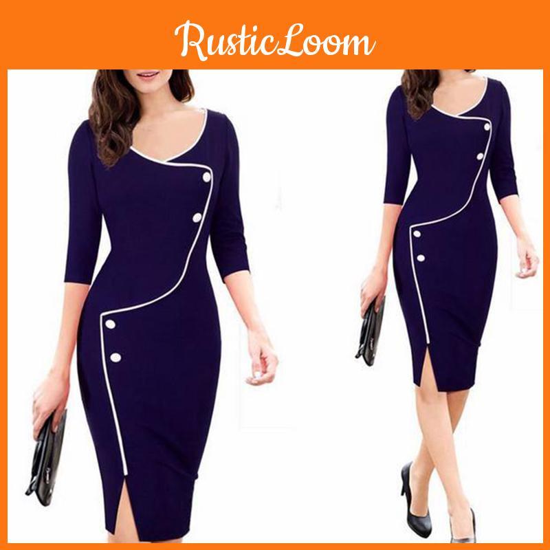 Premium Quality Womens Vintage Elegant Casual Dress With Stylish 3/4 Sleeves