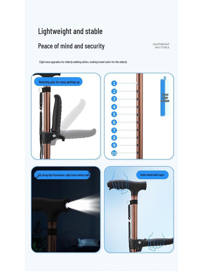 Elderly Anti-slip Aluminum Walking Cane, Telescopic & Reinforced, Lightweight Four-legged Walker for Rehabilitation