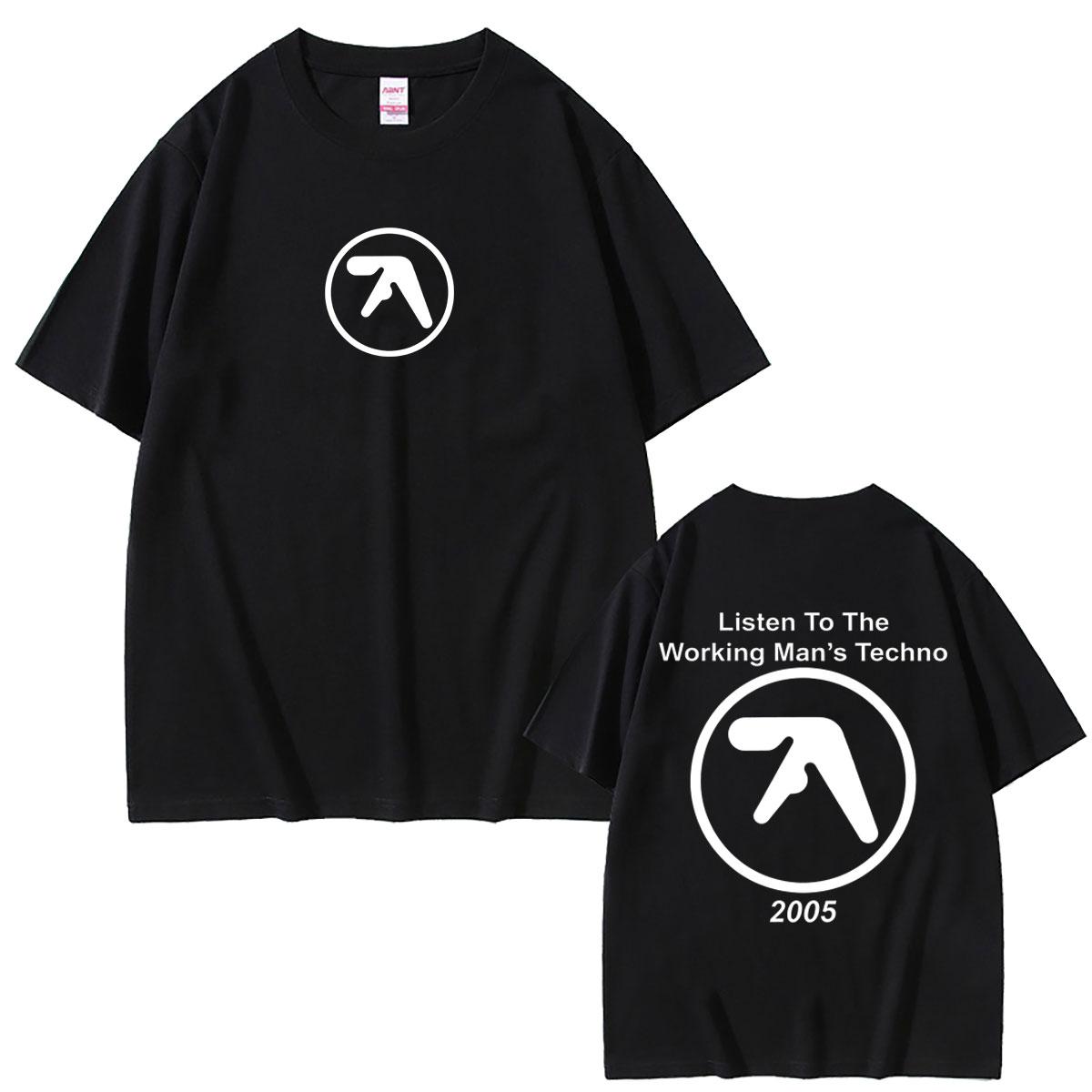 Aphex Twin Listen To The Working Man's Techno T-Shirt Herren Mode Oversize T-Shirt Herren Freizeit Vintage Kurzarm T-Shirts S