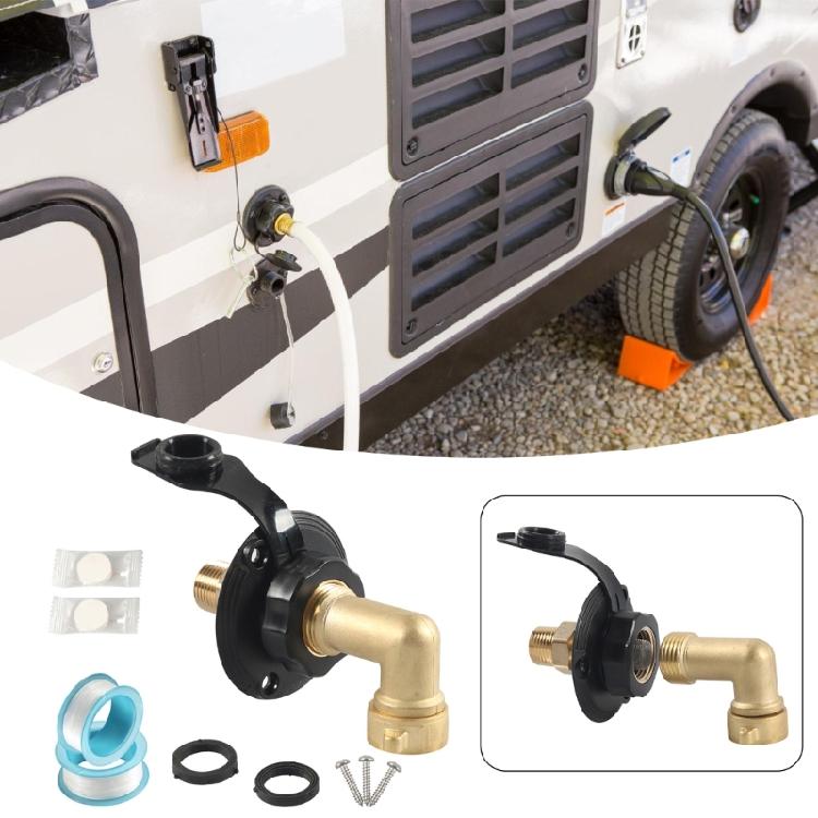 Easy To Install Marine Motorhomes Boat And Trailer Water Inlet Flange With Protective Brass Check Valves And Hose Elbow
